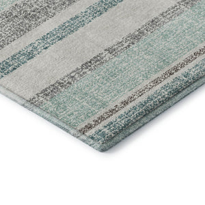 HomeRoots 9' X 12' Stylish Teal & Gray Striped Washable Area Rug with UV Protection - Durable & Easy Care! 718634