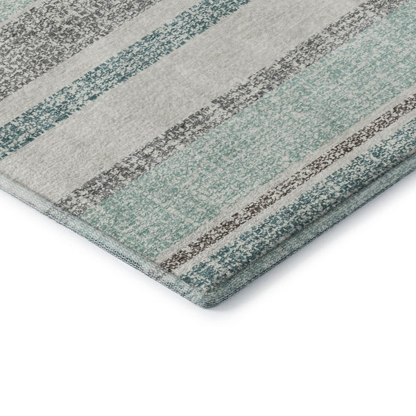 HomeRoots 9' X 12' Stylish Teal & Gray Striped Washable Area Rug with UV Protection - Durable & Easy Care! 718634