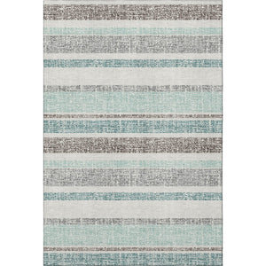 HomeRoots 9' X 12' Stylish Teal & Gray Striped Washable Area Rug with UV Protection - Durable & Easy Care! 718634