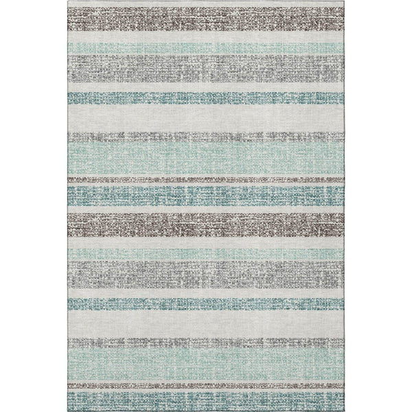 HomeRoots 9' X 12' Stylish Teal & Gray Striped Washable Area Rug with UV Protection - Durable & Easy Care! 718634