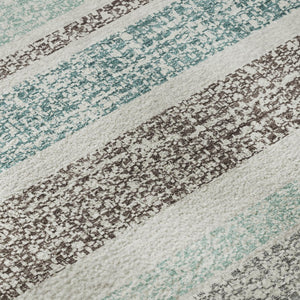 HomeRoots 9' X 12' Stylish Teal & Gray Striped Washable Area Rug with UV Protection - Durable & Easy Care! 718634