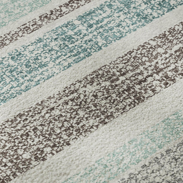HomeRoots 9' X 12' Stylish Teal & Gray Striped Washable Area Rug with UV Protection - Durable & Easy Care! 718634