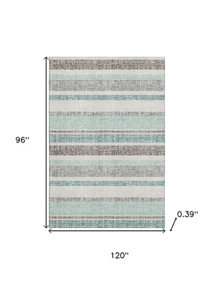 HomeRoots 9' X 12' Stylish Teal & Gray Striped Washable Area Rug with UV Protection - Durable & Easy Care! 718634