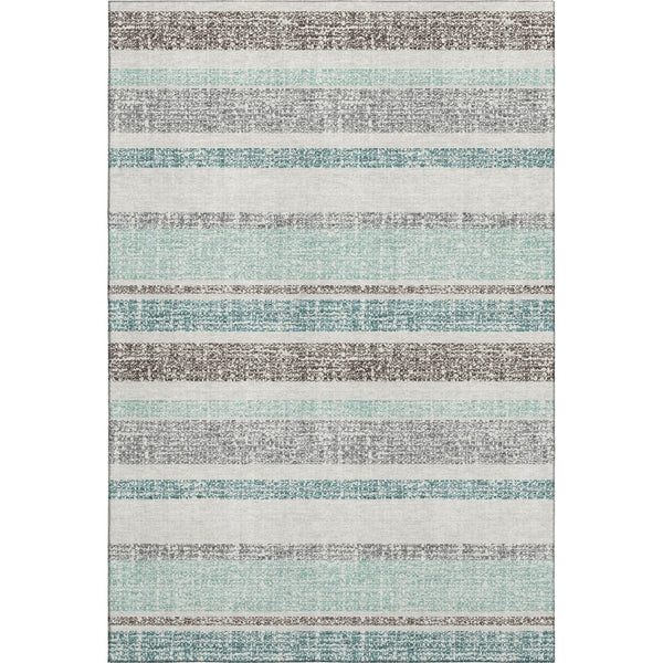 HomeRoots 10' Teal and Gray Striped Washable Area Rug - Durable, UV-Protected, Perfect for High-Traffic Spaces! 718635