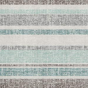 HomeRoots 10' Teal and Gray Striped Washable Area Rug - Durable, UV-Protected, Perfect for High-Traffic Spaces! 718635