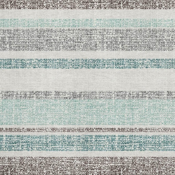 HomeRoots 10' Teal and Gray Striped Washable Area Rug - Durable, UV-Protected, Perfect for High-Traffic Spaces! 718635