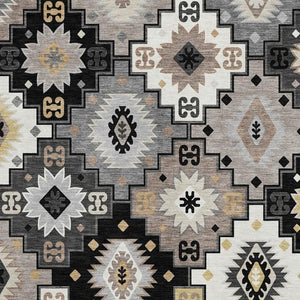 HomeRoots 5' X 8' Modern Black and Gray Geometric Area Rug - Washable, UV Protected, Non-Slip for Busy Homes 718637