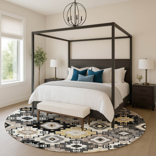 HomeRoots 8' X 10' Modern Black and Gray Geometric Area Rug - Washable, Stain Resistant, UV Protected Design 718639