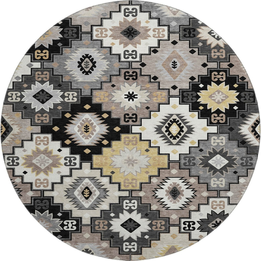 HomeRoots 8' X 10' Modern Black and Gray Geometric Area Rug - Washable, Stain Resistant, UV Protected Design 718639