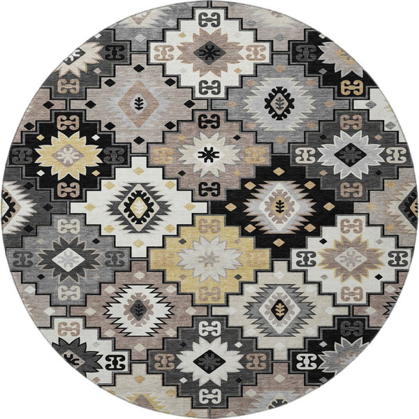 HomeRoots 8' X 10' Modern Black and Gray Geometric Area Rug - Washable, Stain Resistant, UV Protected Design 718639