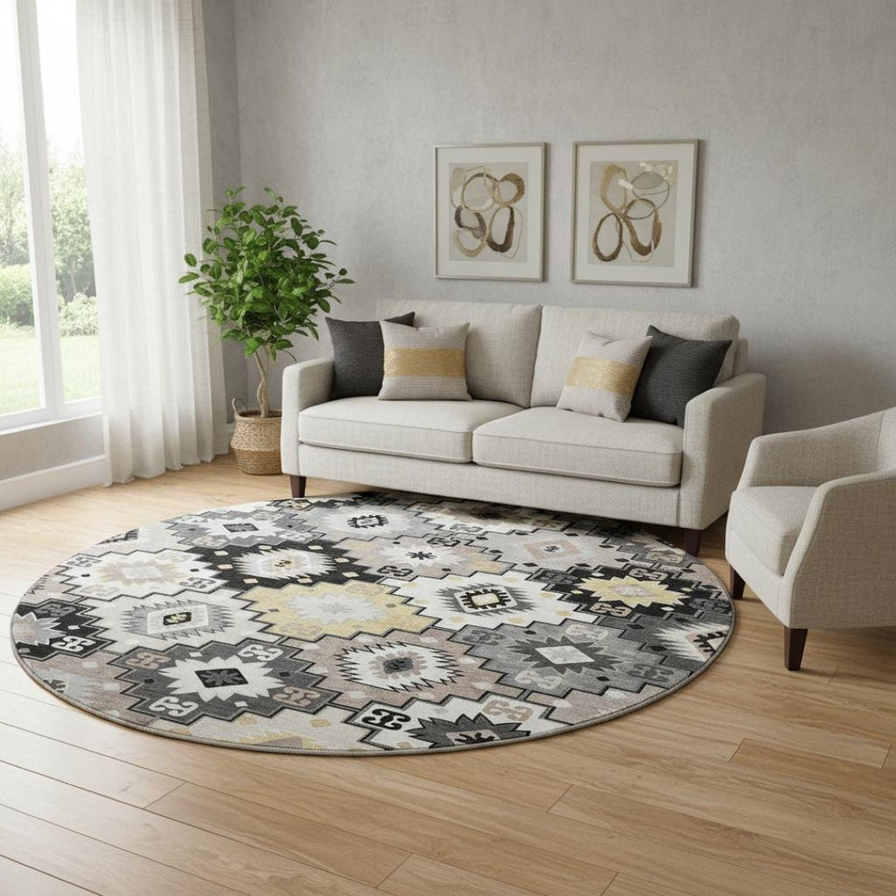 HomeRoots 8' X 10' Modern Black and Gray Geometric Area Rug - Washable, Stain Resistant, UV Protected Design 718639