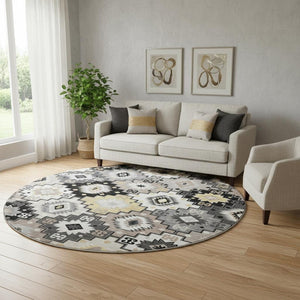 HomeRoots 8' X 10' Modern Black and Gray Geometric Area Rug - Washable, Stain Resistant, UV Protected Design 718639