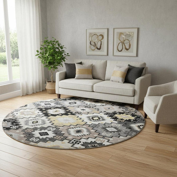 HomeRoots 8' X 10' Modern Black and Gray Geometric Area Rug - Washable, Stain Resistant, UV Protected Design 718639