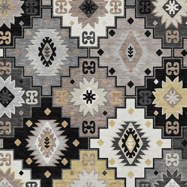 HomeRoots 9' X 12' Modern Black and Gray Geometric Area Rug - Washable, UV Protected, Ideal for High-Traffic Spaces 718640