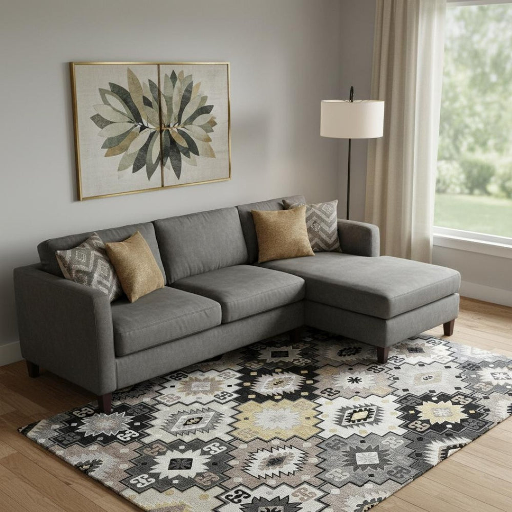 HomeRoots 9' X 12' Modern Black and Gray Geometric Area Rug - Washable, UV Protected, Ideal for High-Traffic Spaces 718640