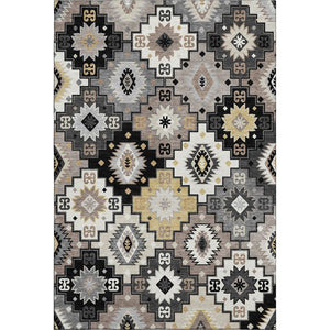 HomeRoots 10' X 14' Stylish Black and Gray Geometric Area Rug - Washable, UV-Protected, Stain-Resistant Design 718641