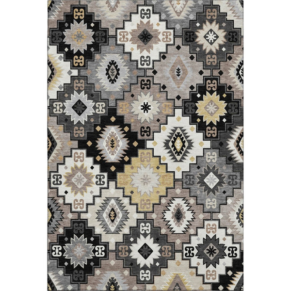 HomeRoots 10' X 14' Stylish Black and Gray Geometric Area Rug - Washable, UV-Protected, Stain-Resistant Design 718641