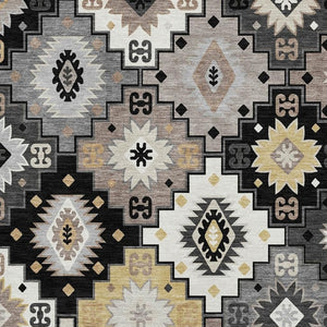 HomeRoots 10' X 14' Stylish Black and Gray Geometric Area Rug - Washable, UV-Protected, Stain-Resistant Design 718641