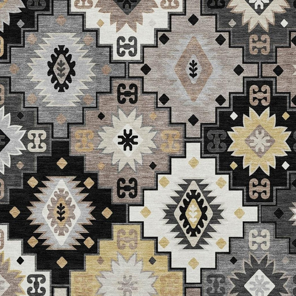 HomeRoots 10' X 14' Stylish Black and Gray Geometric Area Rug - Washable, UV-Protected, Stain-Resistant Design 718641