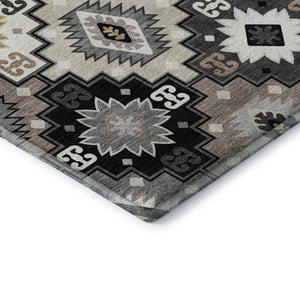 HomeRoots 10' X 14' Stylish Black and Gray Geometric Area Rug - Washable, UV-Protected, Stain-Resistant Design 718641