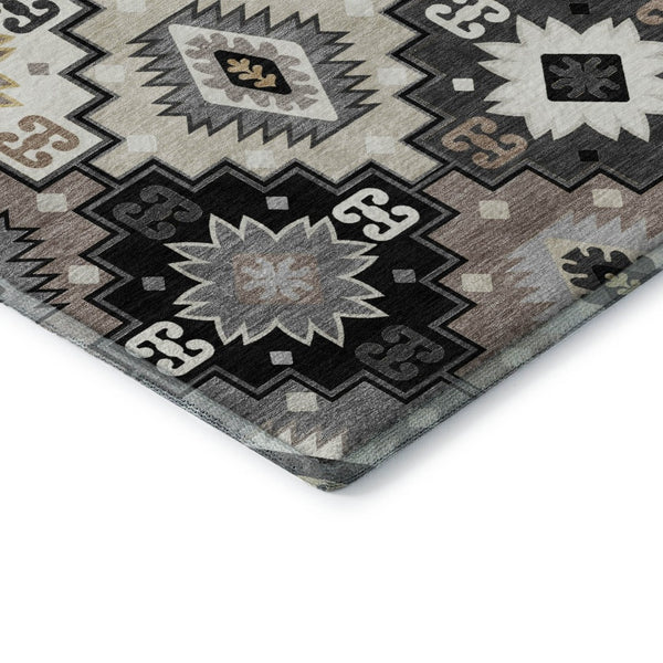 HomeRoots 10' X 14' Stylish Black and Gray Geometric Area Rug - Washable, UV-Protected, Stain-Resistant Design 718641