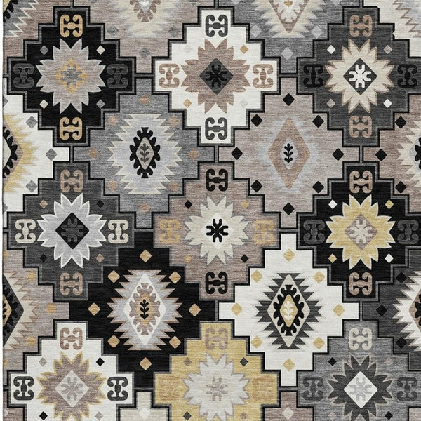 HomeRoots 10' X 14' Stylish Black and Gray Geometric Area Rug - Washable, UV-Protected, Stain-Resistant Design 718641