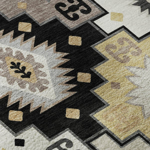 HomeRoots 10' X 14' Stylish Black and Gray Geometric Area Rug - Washable, UV-Protected, Stain-Resistant Design 718641