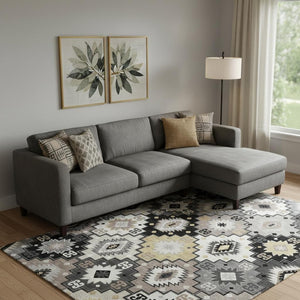 HomeRoots 10' X 14' Stylish Black and Gray Geometric Area Rug - Washable, UV-Protected, Stain-Resistant Design 718641