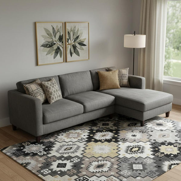 HomeRoots 10' X 14' Stylish Black and Gray Geometric Area Rug - Washable, UV-Protected, Stain-Resistant Design 718641