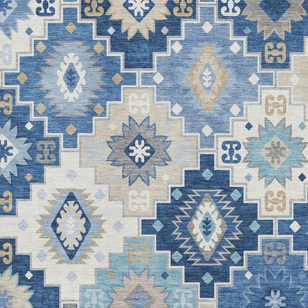 HomeRoots 5' X 8' Blue & Beige Geometric Area Rug - UV Protected, Washable, Durable for Busy Homes & Pets 718643