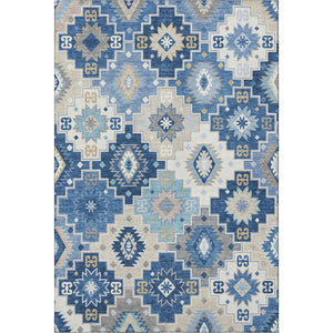 HomeRoots 5' X 8' Blue & Beige Geometric Area Rug - UV Protected, Washable, Durable for Busy Homes & Pets 718643