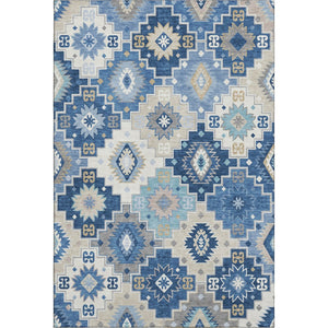 HomeRoots 8' Blue and Beige Geometric Washable Round Rug with UV Protection - Stylish, Durable, and Easy Care! 718644