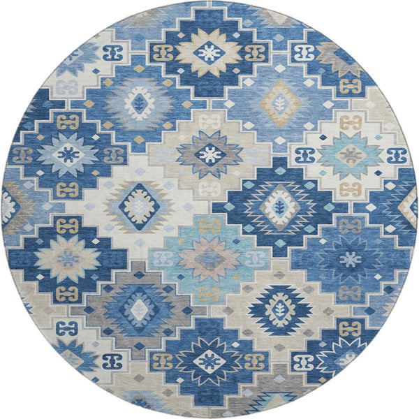 HomeRoots 8' X 10' Stylish Blue & Beige Geometric Area Rug - Washable, UV Protected, Kids & Pets Friendly! 718645