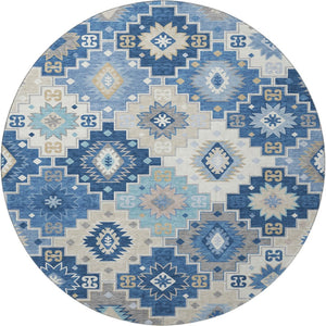 HomeRoots 8' X 10' Stylish Blue & Beige Geometric Area Rug - Washable, UV Protected, Kids & Pets Friendly! 718645
