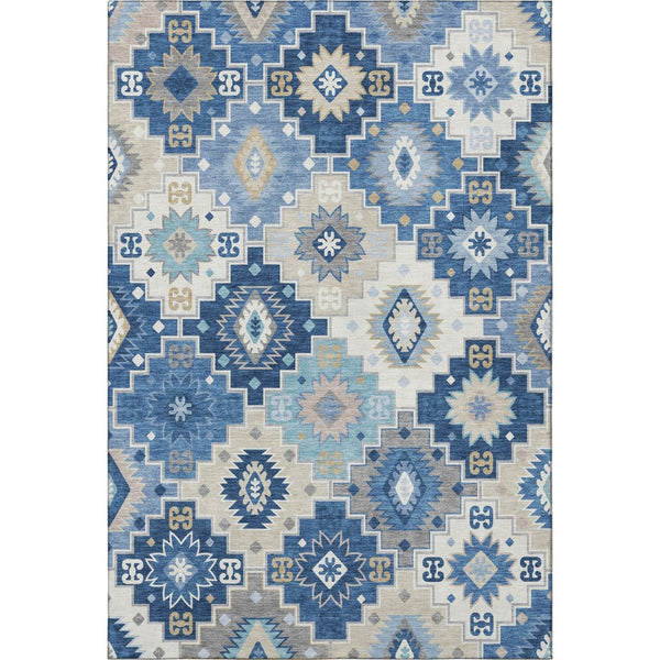 HomeRoots 10' Blue and Beige Geometric Area Rug - Washable, UV-Protected, Non-Slip for High-Traffic Spaces! 718647