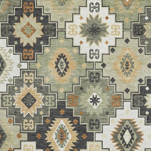 HomeRoots 5' X 8' Modern Fern Green & Gold Geometric Area Rug - Washable, UV Protection, Family-Friendly Design 718649