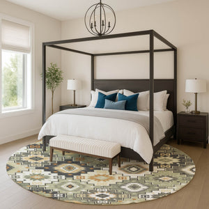 HomeRoots 8' X 10' Fern Green and Gold Geometric Washable Area Rug - UV Protected, Durable, Stylish Design 718651