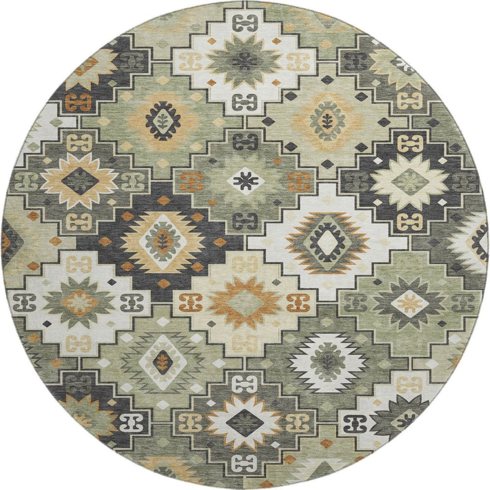 HomeRoots 8' X 10' Fern Green and Gold Geometric Washable Area Rug - UV Protected, Durable, Stylish Design 718651