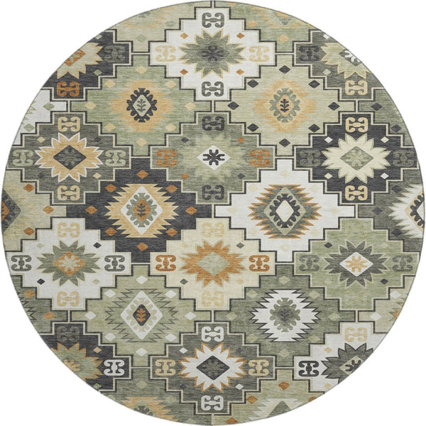 HomeRoots 8' X 10' Fern Green and Gold Geometric Washable Area Rug - UV Protected, Durable, Stylish Design 718651