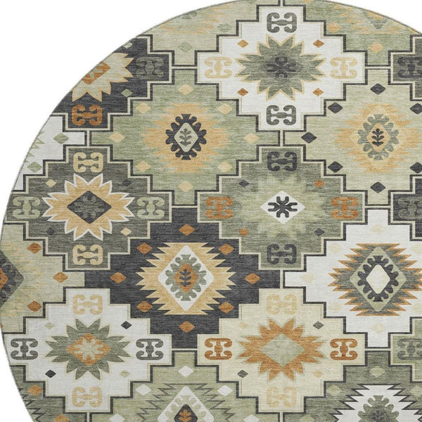 HomeRoots 8' X 10' Fern Green and Gold Geometric Washable Area Rug - UV Protected, Durable, Stylish Design 718651