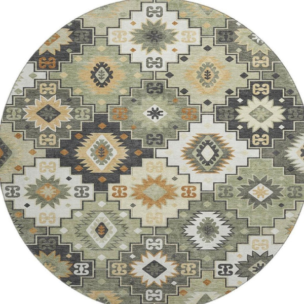 HomeRoots 8' X 10' Fern Green and Gold Geometric Washable Area Rug - UV Protected, Durable, Stylish Design 718651