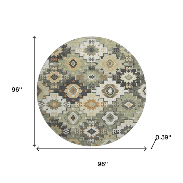 HomeRoots 8' X 10' Fern Green and Gold Geometric Washable Area Rug - UV Protected, Durable, Stylish Design 718651