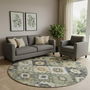HomeRoots 8' X 10' Fern Green and Gold Geometric Washable Area Rug - UV Protected, Durable, Stylish Design 718651