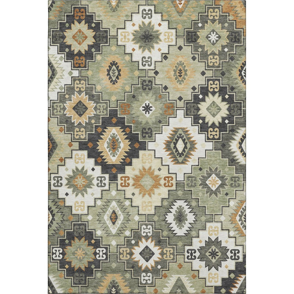 HomeRoots 9' X 12' Fern Green & Gold Geometric Area Rug - Washable, UV Protected, Non-Slip, Durable Design! 718652