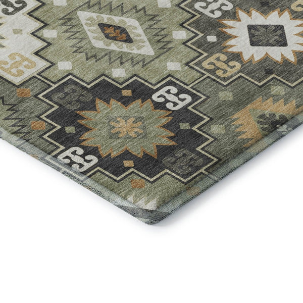 HomeRoots 9' X 12' Fern Green & Gold Geometric Area Rug - Washable, UV Protected, Non-Slip, Durable Design! 718652