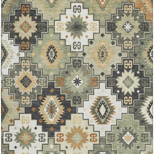 HomeRoots 9' X 12' Fern Green & Gold Geometric Area Rug - Washable, UV Protected, Non-Slip, Durable Design! 718652