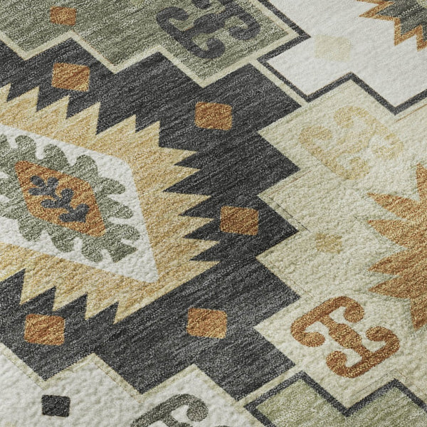 HomeRoots 9' X 12' Fern Green & Gold Geometric Area Rug - Washable, UV Protected, Non-Slip, Durable Design! 718652