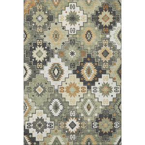 HomeRoots 10' X 14' Fern Green and Gold Geometric Area Rug - Washable, UV Protected, Ideal for High-Traffic Spaces 718653