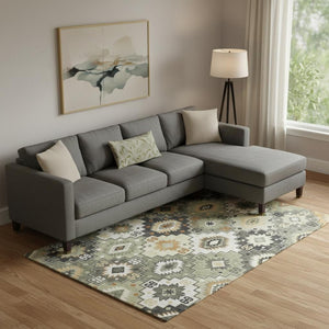 HomeRoots 10' X 14' Fern Green and Gold Geometric Area Rug - Washable, UV Protected, Ideal for High-Traffic Spaces 718653