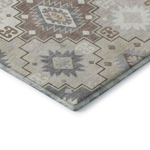 HomeRoots 5' X 8' Ivory and Gray Geometric Washable Area Rug - Stain-Resistant, UV Protected, Family-Friendly! 718655